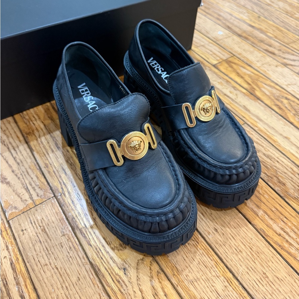 Versace Medusa Aevitas 155mm Platform Loafer Black Gold Size EU 36.5 (US 6.5) - Picture 1 of 5